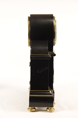Lot 968 - A 19TH CENTURY FRENCH BLACK SLATE PANELLED MANTEL CLOCK WITH PERPETUAL CALENDAR WORK