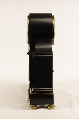 Lot 968 - A 19TH CENTURY FRENCH BLACK SLATE PANELLED MANTEL CLOCK WITH PERPETUAL CALENDAR WORK