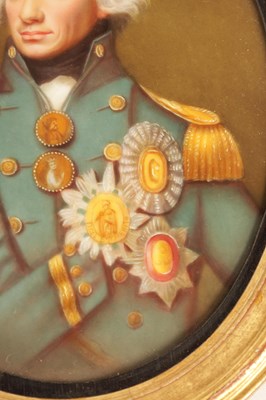 Lot 47 - A 19TH CENTURY CONTINENTAL PAINTED OVAL PORCELAIN PLAQUE OF ADMIRAL LORD NELSON