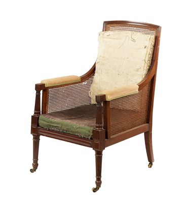 Lot 1351 - A GEORGE IV MAHOGANY BERGERE LIBRARY CHAIR
