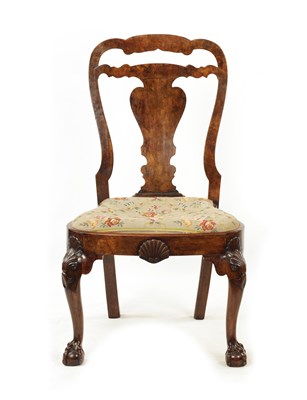 Lot 1301 - AN UNUSUAL GEORGE I BURR WALNUT SIDE CHAIR WITH TAPESTRY SEAT