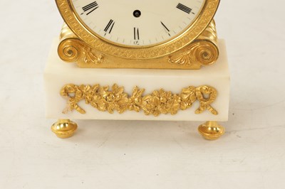 Lot 915 - JAMES MURRAY, LONDON. A REGENCY ENGLISH FUSEE ORMOLU AND WHITE MARBLE MANTLE CLOCK