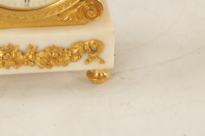 Lot 915 - JAMES MURRAY, LONDON. A REGENCY ENGLISH FUSEE ORMOLU AND WHITE MARBLE MANTLE CLOCK