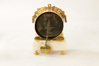 Lot 915 - JAMES MURRAY, LONDON. A REGENCY ENGLISH FUSEE ORMOLU AND WHITE MARBLE MANTLE CLOCK