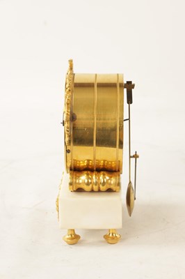 Lot 915 - JAMES MURRAY, LONDON. A REGENCY ENGLISH FUSEE ORMOLU AND WHITE MARBLE MANTLE CLOCK