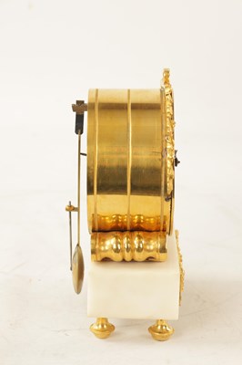 Lot 915 - JAMES MURRAY, LONDON. A REGENCY ENGLISH FUSEE ORMOLU AND WHITE MARBLE MANTLE CLOCK