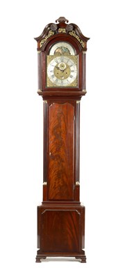 Lot 1237 - JOHN TAYLOR, MANCHESTER. A GEORGE III FIGURED MAHOGANY LONGCASE CLOCK