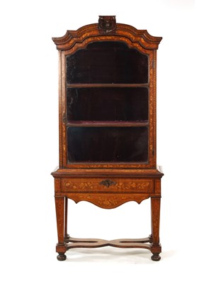 Lot 1174 - AN 18TH CENTURY WALNUT AND DUTCH MARQUETRY DISPLAY CABINET