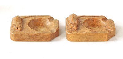 Lot 1098 - TWO ROBERT 'MOUSEMAN' THOMPSON LIGHTLY ADZED LIGHT OAK ASH TRAYS