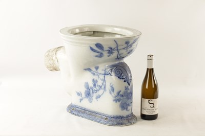 Lot 46 - A VICTORIAN BLUE AND WHITE PORCELAIN SANITAS 'WASH DOWN CLOSET' TOILET