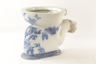 Lot 46 - A VICTORIAN BLUE AND WHITE PORCELAIN SANITAS 'WASH DOWN CLOSET' TOILET
