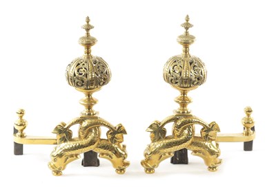 Lot 533 - A GOOD PAIR OF 19TH CENTURY CAST BRASS HEARTH DOGS