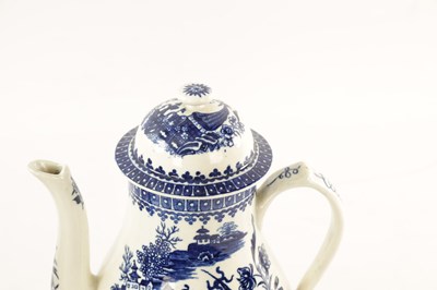 Lot 82 - TWO SIMILAR 18TH-CENTURY BLUE AND WHITE WORCESTER TYPE COFFEE POTS AND COVERS