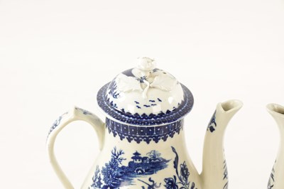 Lot 82 - TWO SIMILAR 18TH-CENTURY BLUE AND WHITE WORCESTER TYPE COFFEE POTS AND COVERS