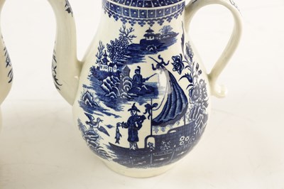 Lot 82 - TWO SIMILAR 18TH-CENTURY BLUE AND WHITE WORCESTER TYPE COFFEE POTS AND COVERS