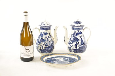 Lot 82 - TWO SIMILAR 18TH-CENTURY BLUE AND WHITE WORCESTER TYPE COFFEE POTS AND COVERS