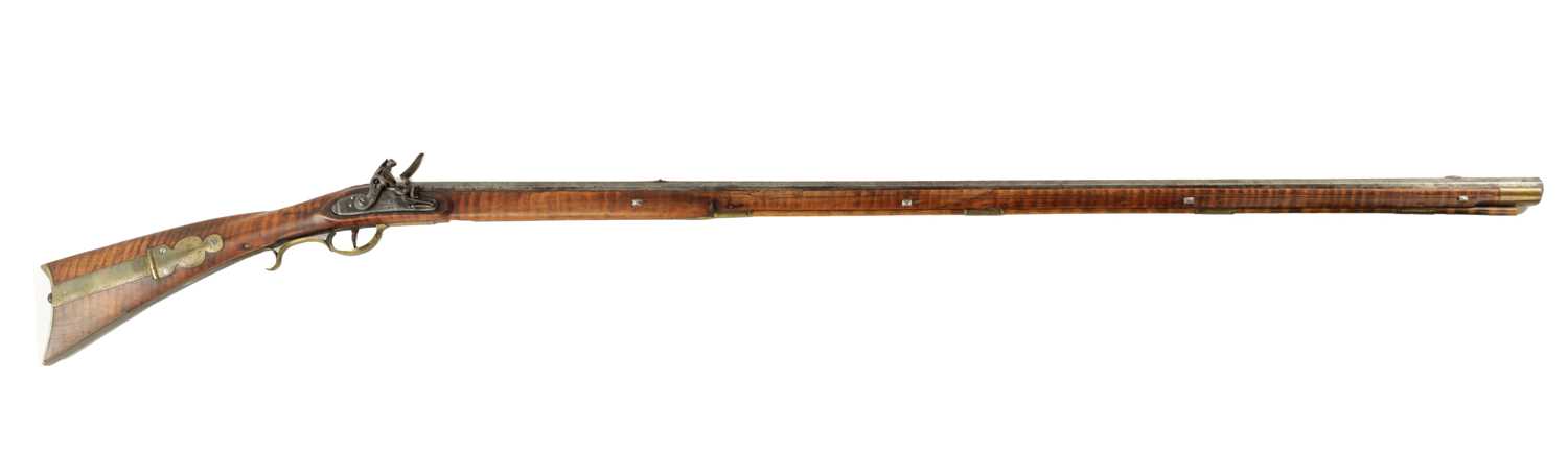 Lot 479 - AN EARLY 19TH CENTURY AMERICAN KENTUCKY FLINTLOCK RIFLE BY ARMSTRONG OF PHILADELPHIA
