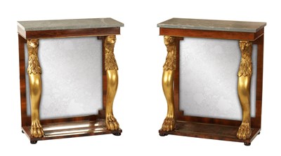 Lot 1298 - A PAIR OF REGENCY ROSEWOOD AND GILT GESSO PIER TABLES