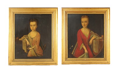 Lot 788 - A PAIR OF EARLY 18TH CENTURY OIL ON CANVAS HALF-LENGTH PORTRAITS OF YOUNG LADIES