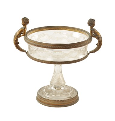 Lot 685 - A FINE 19TH CENTURY CENTURY FRENCH ORMOLU MOUNTED ENGRAVED GLASS TAZZA