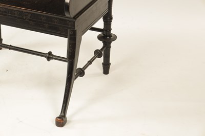 Lot 1202 - A LATE 19TH CENTURY AESTHETIC PERIOD EBONISED COUNTRY HOUSE WINDOW SEAT IN MANNER OF CHRISTOPHER DRESSER POSSIBLY BY CHUBB