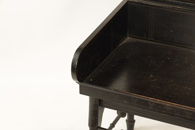 Lot 1202 - A LATE 19TH CENTURY AESTHETIC PERIOD EBONISED COUNTRY HOUSE WINDOW SEAT IN MANNER OF CHRISTOPHER DRESSER POSSIBLY BY CHUBB