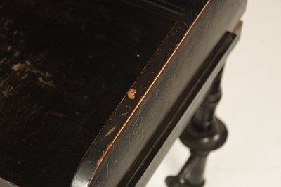 Lot 1202 - A LATE 19TH CENTURY AESTHETIC PERIOD EBONISED COUNTRY HOUSE WINDOW SEAT IN MANNER OF CHRISTOPHER DRESSER POSSIBLY BY CHUBB