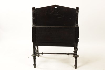 Lot 1202 - A LATE 19TH CENTURY AESTHETIC PERIOD EBONISED COUNTRY HOUSE WINDOW SEAT IN MANNER OF CHRISTOPHER DRESSER POSSIBLY BY CHUBB