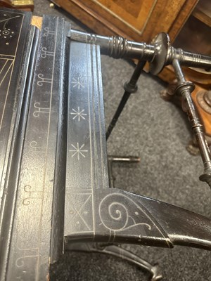 Lot 1202 - A LATE 19TH CENTURY AESTHETIC PERIOD EBONISED COUNTRY HOUSE WINDOW SEAT IN MANNER OF CHRISTOPHER DRESSER POSSIBLY BY CHUBB