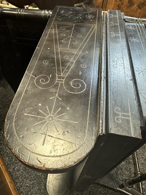 Lot 1202 - A LATE 19TH CENTURY AESTHETIC PERIOD EBONISED COUNTRY HOUSE WINDOW SEAT IN MANNER OF CHRISTOPHER DRESSER POSSIBLY BY CHUBB