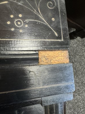 Lot 1202 - A LATE 19TH CENTURY AESTHETIC PERIOD EBONISED COUNTRY HOUSE WINDOW SEAT IN MANNER OF CHRISTOPHER DRESSER POSSIBLY BY CHUBB