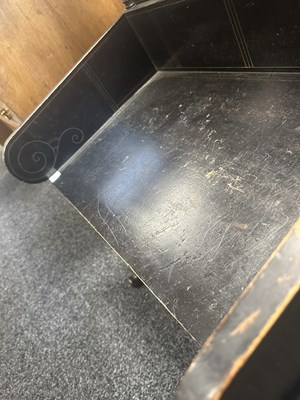 Lot 1202 - A LATE 19TH CENTURY AESTHETIC PERIOD EBONISED COUNTRY HOUSE WINDOW SEAT IN MANNER OF CHRISTOPHER DRESSER POSSIBLY BY CHUBB