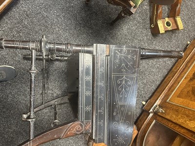 Lot 1202 - A LATE 19TH CENTURY AESTHETIC PERIOD EBONISED COUNTRY HOUSE WINDOW SEAT IN MANNER OF CHRISTOPHER DRESSER POSSIBLY BY CHUBB