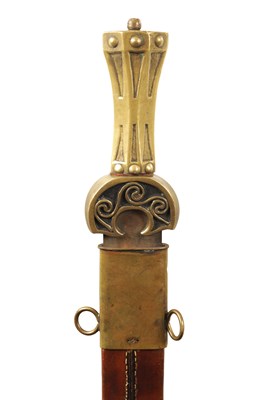 Lot 468 - A GLADIUS TYPE BROAD SWORD WITH RED LEATHER SCABBARD