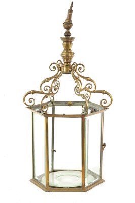 Lot 688 - A 19TH CENTURY BRASS CIRCULAR HANGING HALL LANTERN