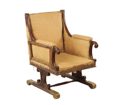 Lot 1213 - AN UNUSUAL WILLIAM IV MAHOGANY CAPTAIN'S CHAIR