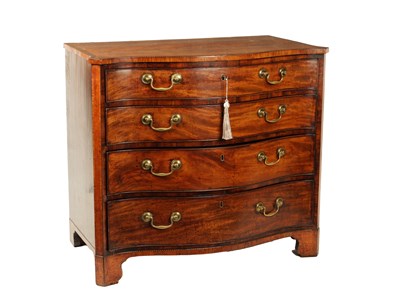 Lot 1218 - A GOOD GEORGE III SERPENTINE FLAMED MAHOGANY CHEST OF DRAWERS