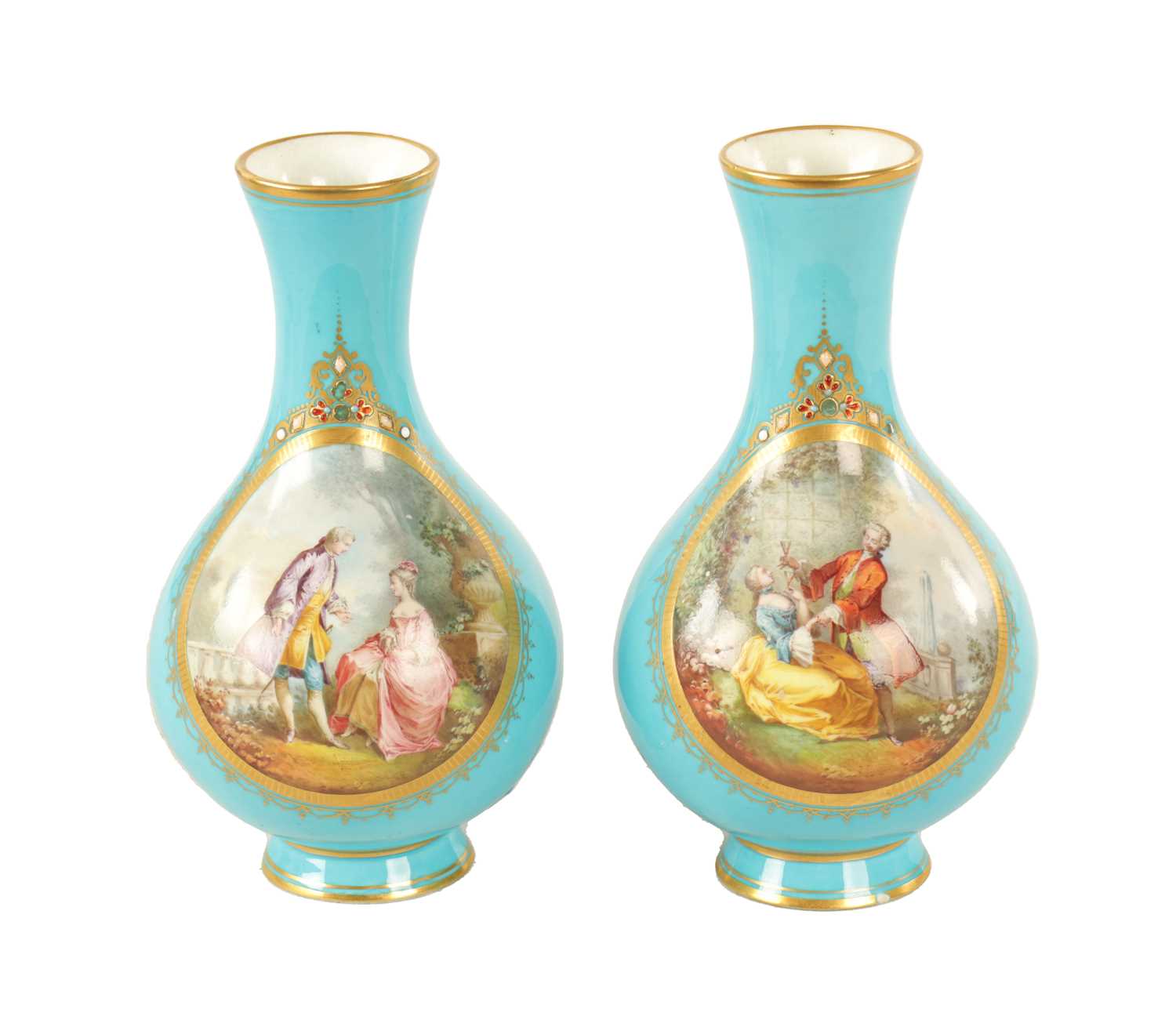 Lot 35 - A PAIR OF 19TH CENTURY FRENCH SERVES PORCELAIN VASES