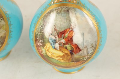 Lot 35 - A PAIR OF 19TH CENTURY FRENCH SERVES PORCELAIN VASES