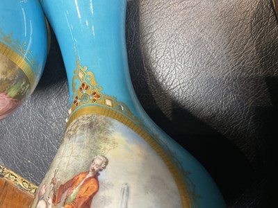 Lot 35 - A PAIR OF 19TH CENTURY FRENCH SERVES PORCELAIN VASES