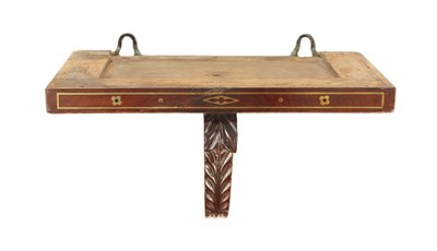 Lot 901 - A REGENCY MAHOGANY BRASS INLAID CLOCK BRACKET