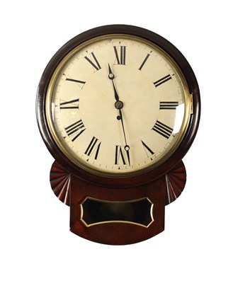 Lot 970 - A REGENCY MAHOGANY 12” INCH CONVEX 8-DAY FUSEE DROP DIAL WALL CLOCK