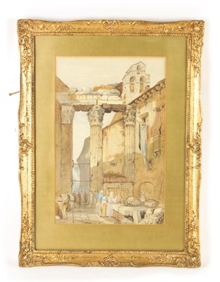 Lot 881 - A 19TH CENTURY CONTINENTAL WATERCOLOUR OF A STREET SCENE