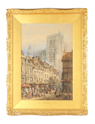 Lot 866 - SAM GILLESPIE PROUT (1822 - 1911) WATERCOLOUR OF A CONTINENTAL TOWN SCENE