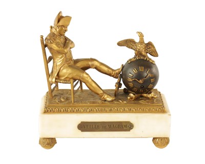Lot 997 - A 19TH CENTURY FRENCH BRONZE, ORMOLU AND WHITE MARBLE MANTEL CLOCK DEPICTING NAPOLEON