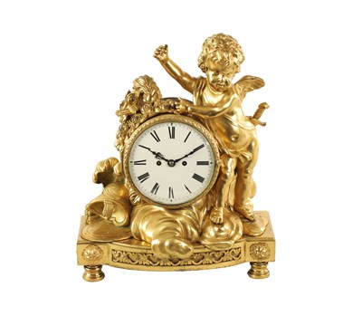 Lot 918 - AN ENGLISH REGENCY ORMOLU DOUBLE FUSEE FIGURAL MANTEL CLOCK