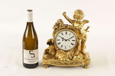 Lot 918 - AN ENGLISH REGENCY ORMOLU DOUBLE FUSEE FIGURAL MANTEL CLOCK