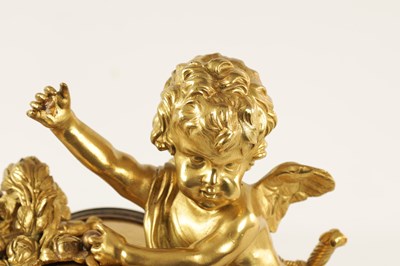 Lot 918 - AN ENGLISH REGENCY ORMOLU DOUBLE FUSEE FIGURAL MANTEL CLOCK
