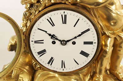 Lot 918 - AN ENGLISH REGENCY ORMOLU DOUBLE FUSEE FIGURAL MANTEL CLOCK