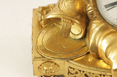 Lot 918 - AN ENGLISH REGENCY ORMOLU DOUBLE FUSEE FIGURAL MANTEL CLOCK